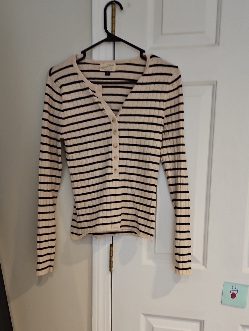 Universal Thread Striped Button Up Henley Sweater Long Sleeve Top Tee Medium M